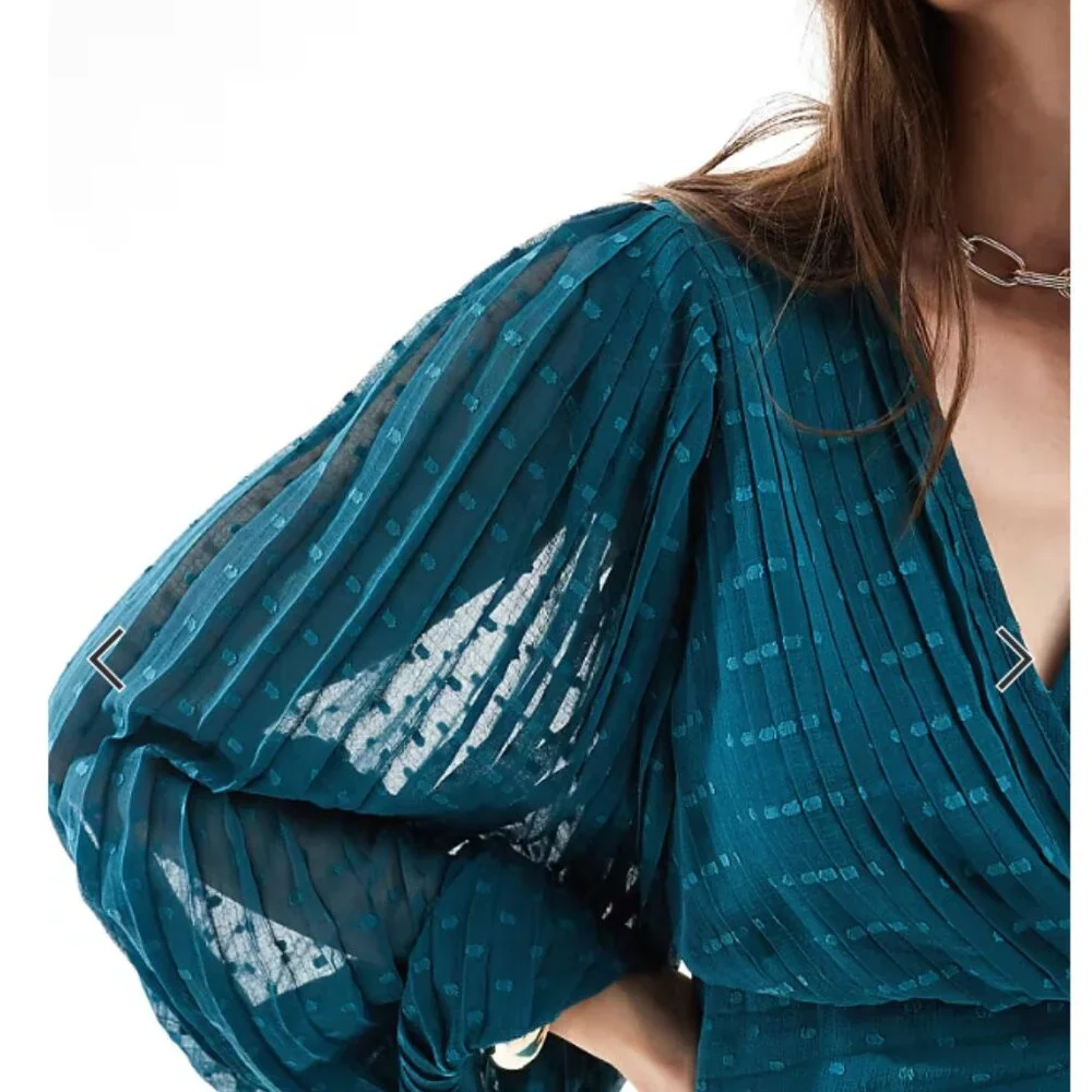 ASOS DESIGN Teal Pleated Textured Chiffon Maxi Dress Size 6 - Picture 3 of 15